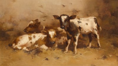 Three Calves in a Barn by David Gauld